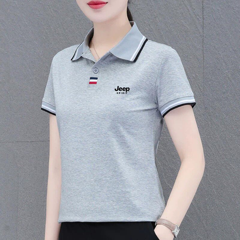 纯棉短袖POLO衫女减年龄翻领上衣
