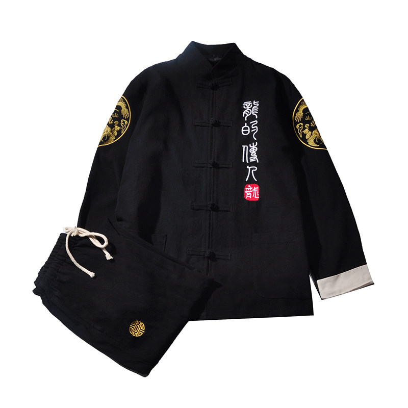 CHINESE STYLE MENS WEAR CHINESE RETRO BUCKLE TUNIC SUIT TANG COSTUME HANFU YOUTH DRAGON EMBROIDERED JACKET NATIONAL TIDE MAN