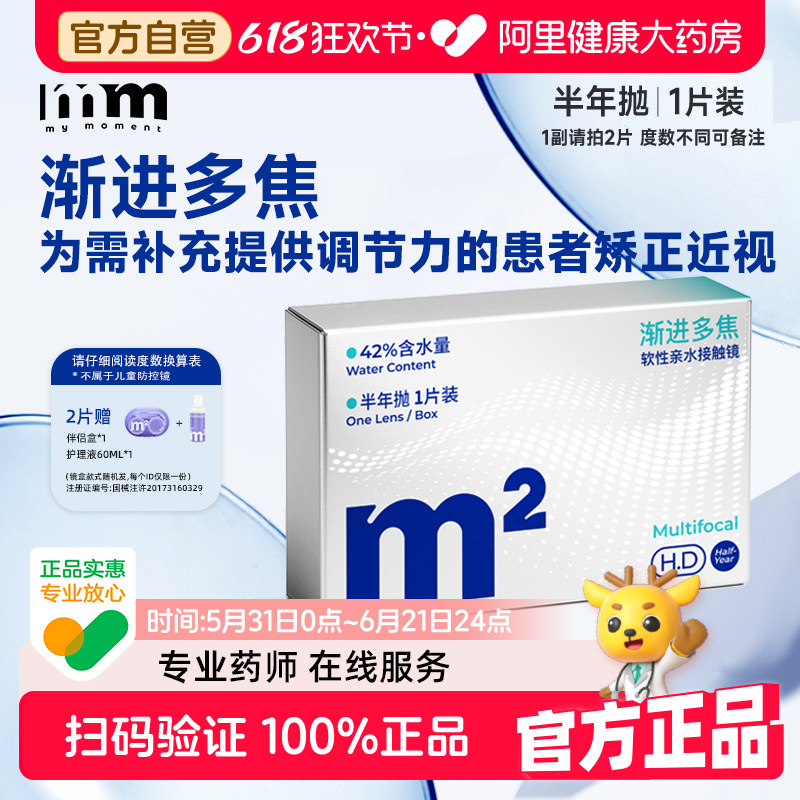 MM隐形眼镜半年抛渐进多焦点透明片带度数远近两用近视眼镜1片装