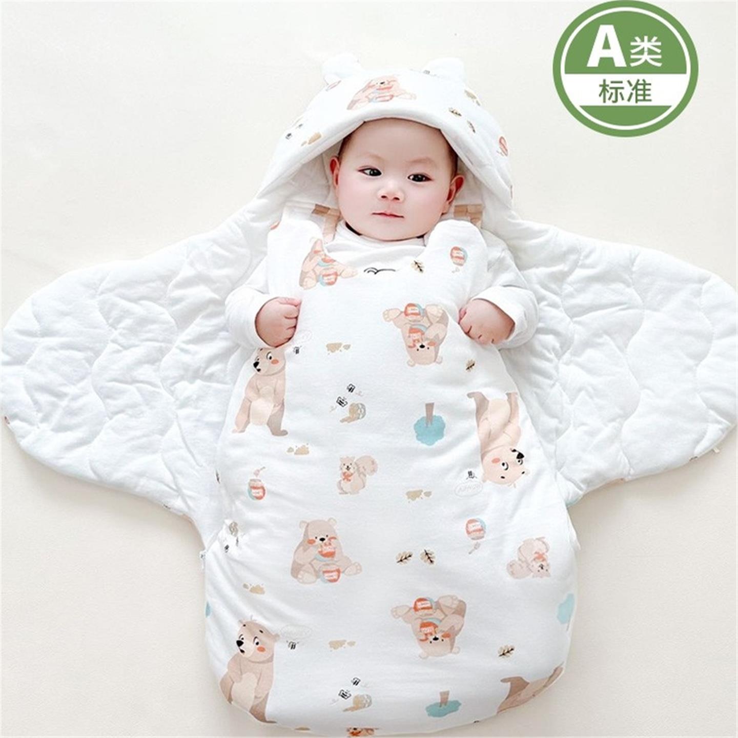 全棉纯棉新生婴儿抱被秋冬季加厚防惊跳睡袋初生宝宝冬外出包被子