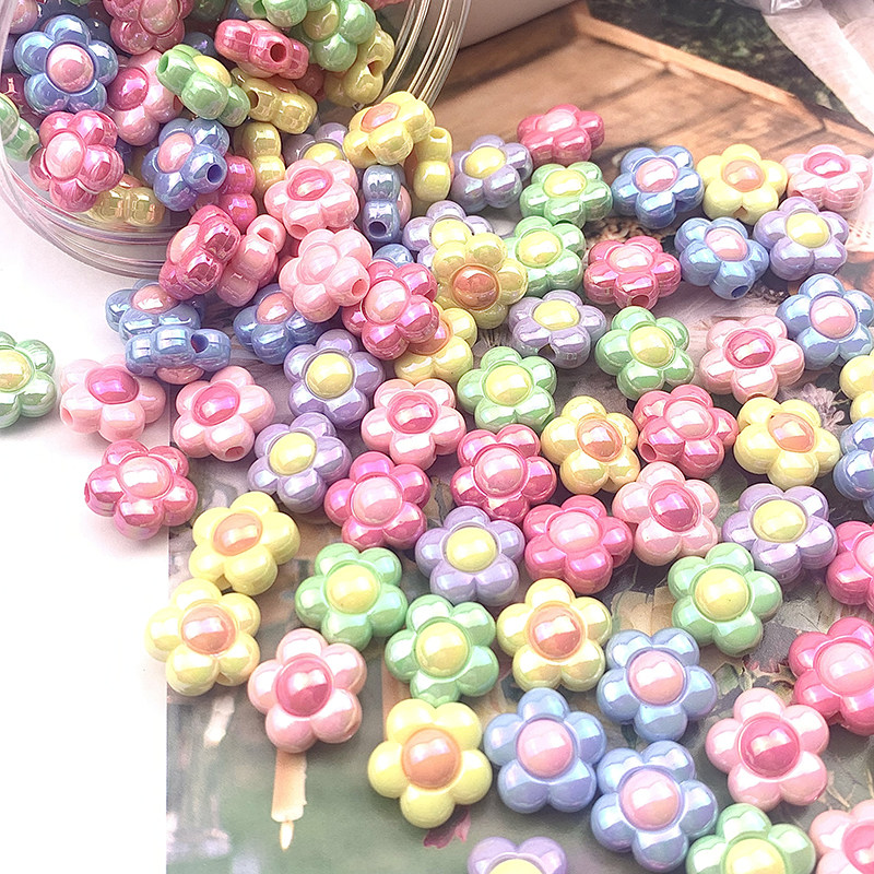 16mm亚克力直孔彩色花朵双色手工diy项链手机链串珠饰品配件材料