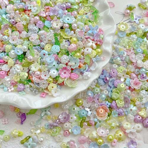 各种迷你中孔小花四叶草编绳串珠手工DIY花簇手链项链饰品配件