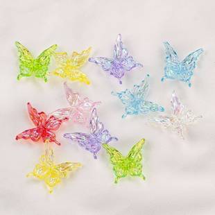 25mm亚克力透明炫彩直孔立体展翅蝴蝶diy奶油胶古风发簪戒指材料