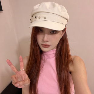 Y2K辣妹小众复古星星八角帽女春夏英伦风贝雷帽日系显脸小报童帽