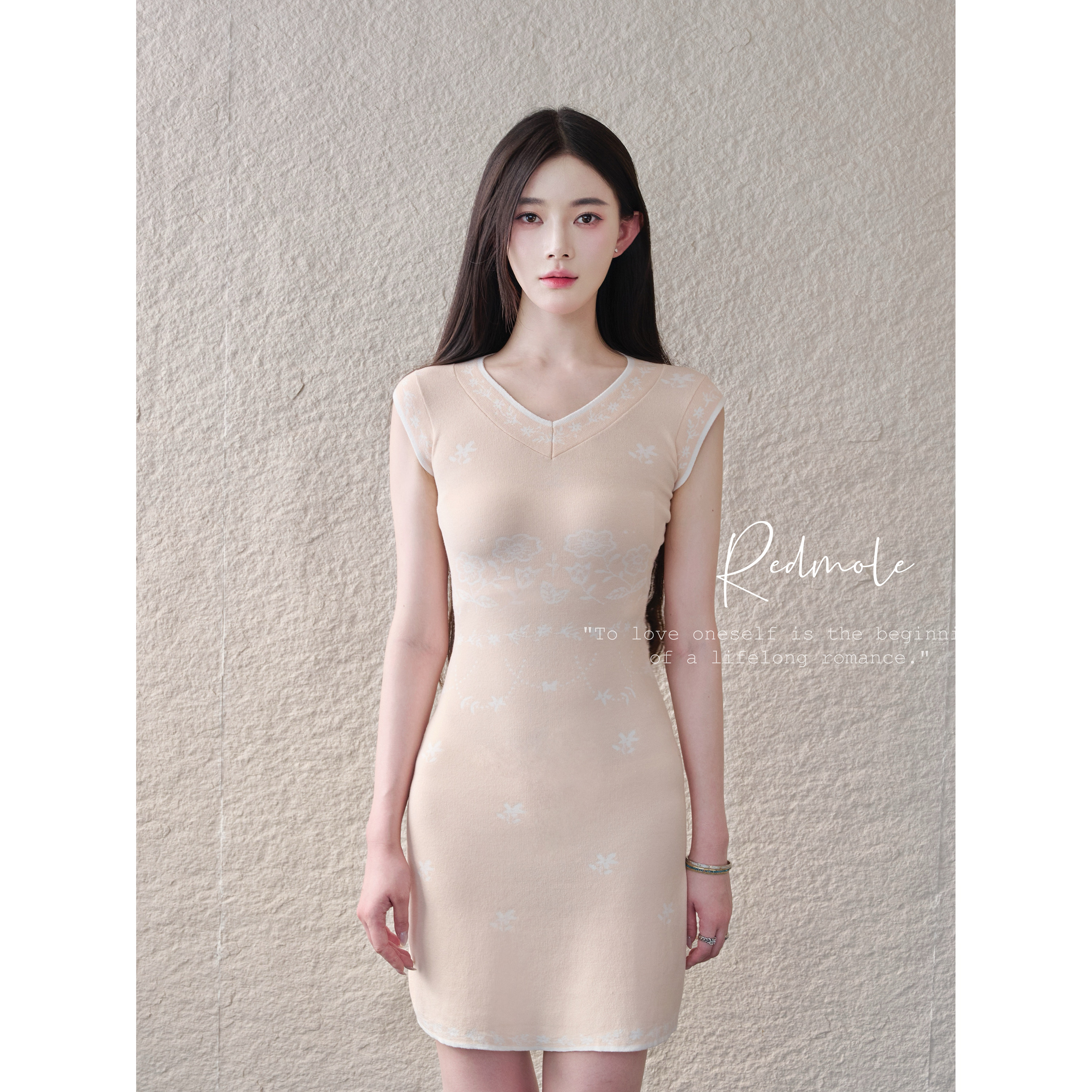 Redmole【桃粉芍夏】环保伊力特原创提花图案｜针织桃粉色连衣裙,女装/女士精品,连衣裙,淘宝优惠券,粉丝福利购,淘宝优惠卷