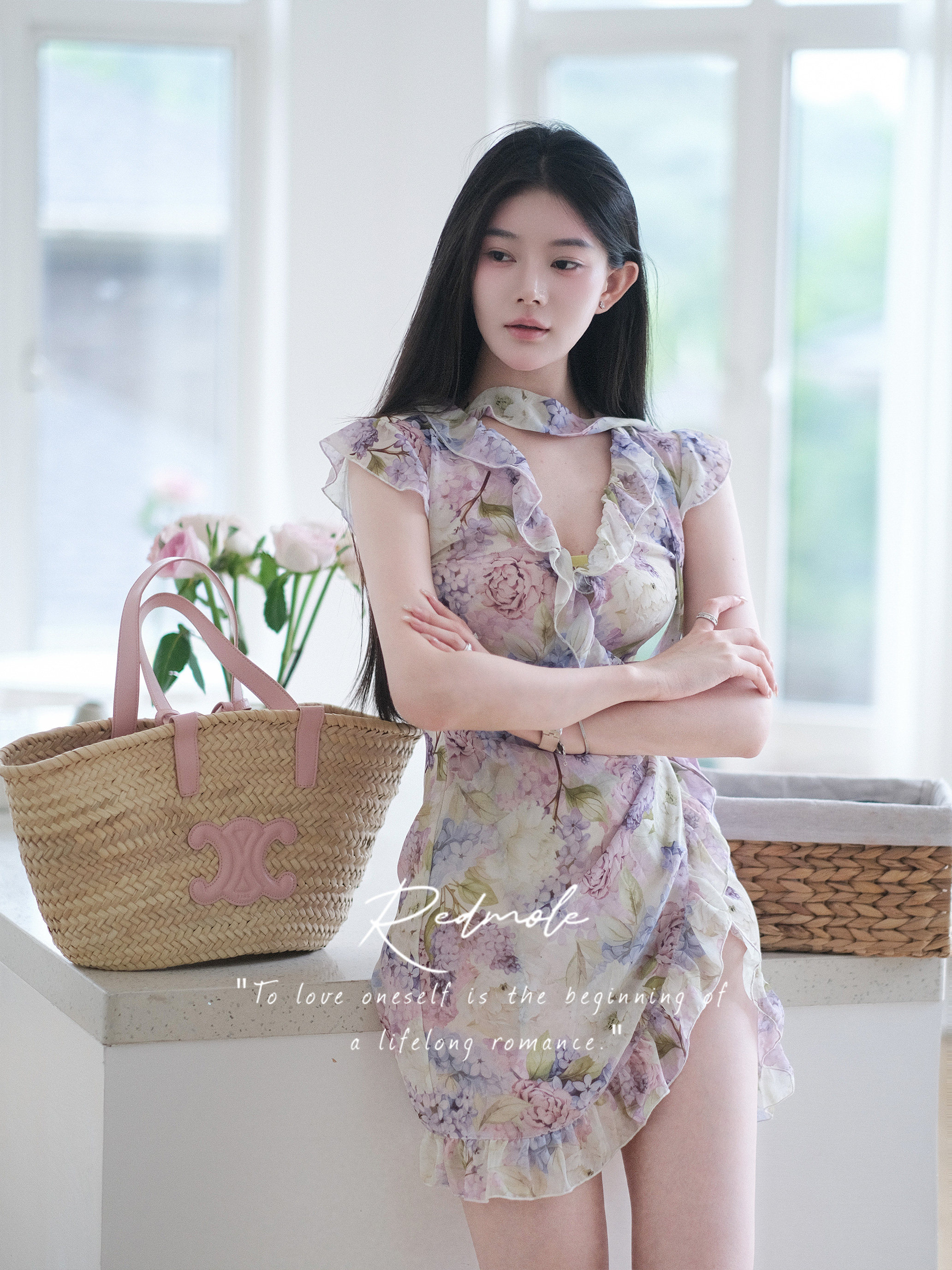 Redmole【莫奈花园】原创进口雪纺绣球定染印花荷叶边飘带连衣裙,女装/女士精品,连衣裙,淘宝优惠券,粉丝福利购,淘宝优惠卷