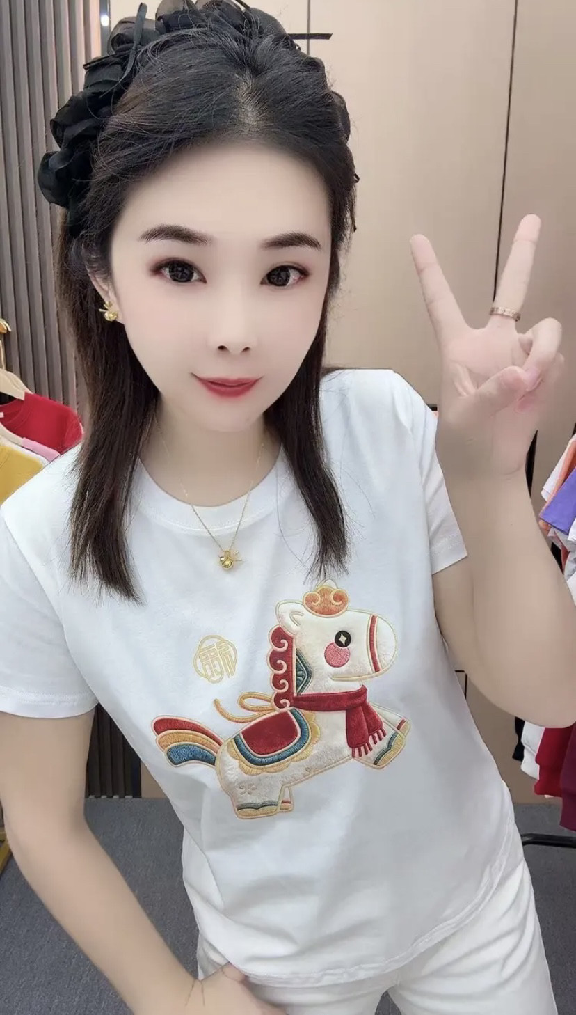 100%纯棉正肩短袖马上有福2026新年新品女韩版打底衫时尚春夏t恤