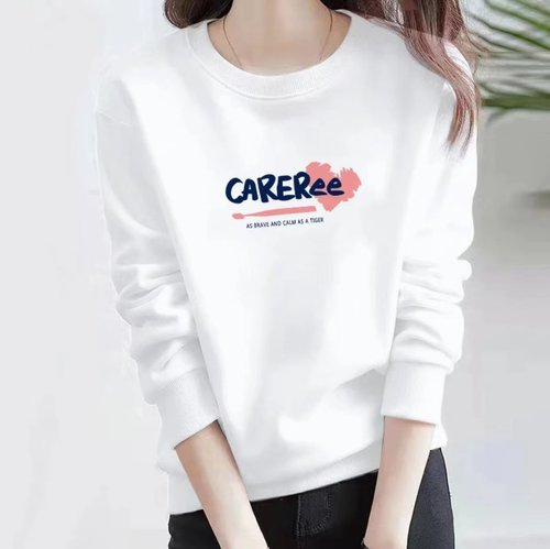 厚款毛圈棉白色圆领卫衣女