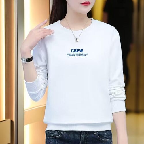 正肩毛圈棉圆领长袖卫衣女