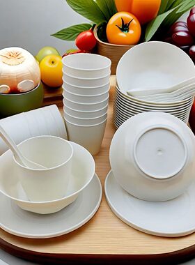 稻壳一次性餐具独立包装碗酒杯勺茶杯碟可降解套装饭店结婚酒席用