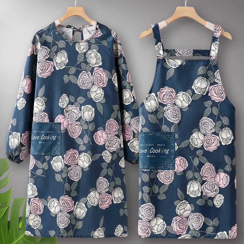 罩衣厨房家用防油长袖围裙女2025新款纯棉漂亮餐饮专用可爱工作服