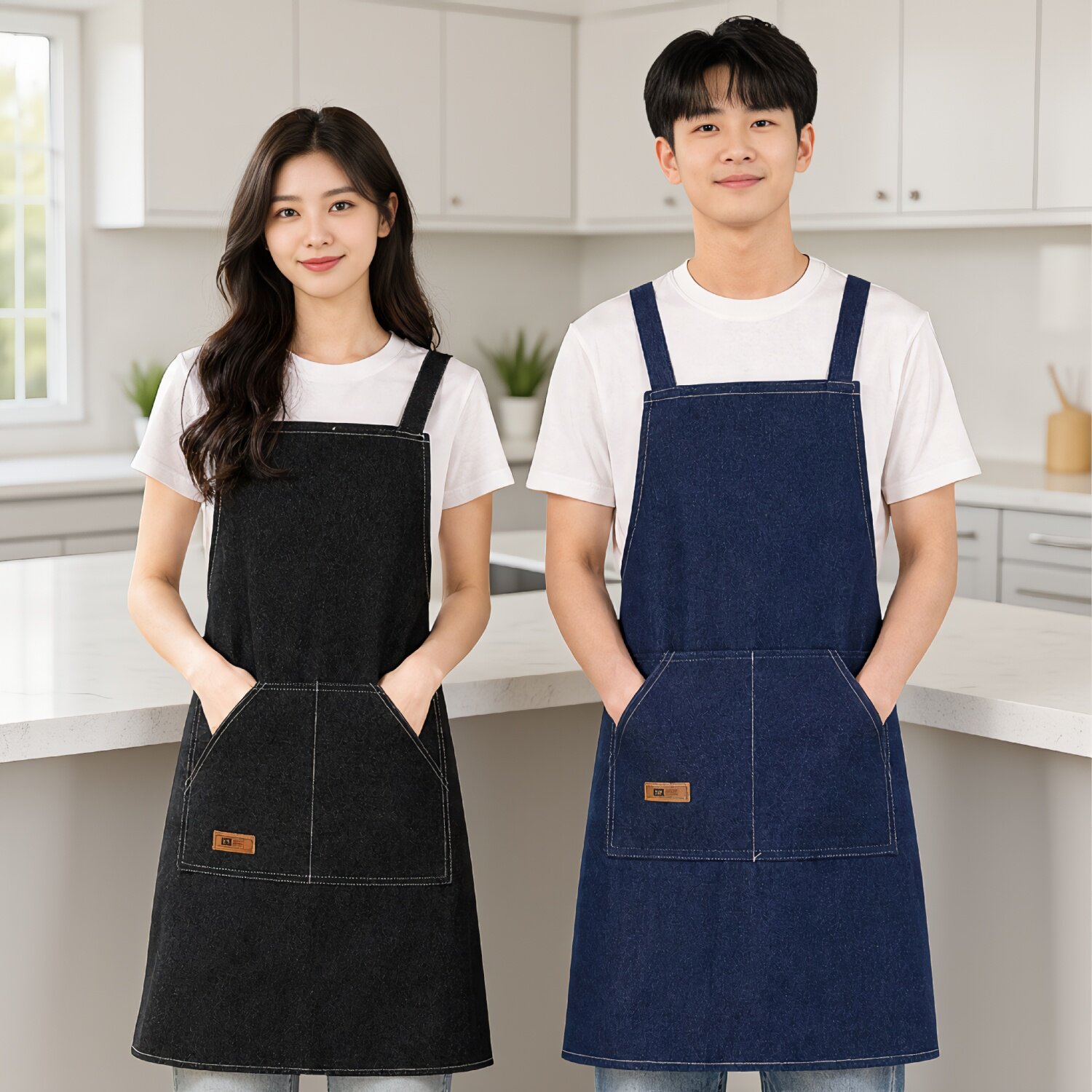 牛仔背带透气围裙餐饮服务员定制
