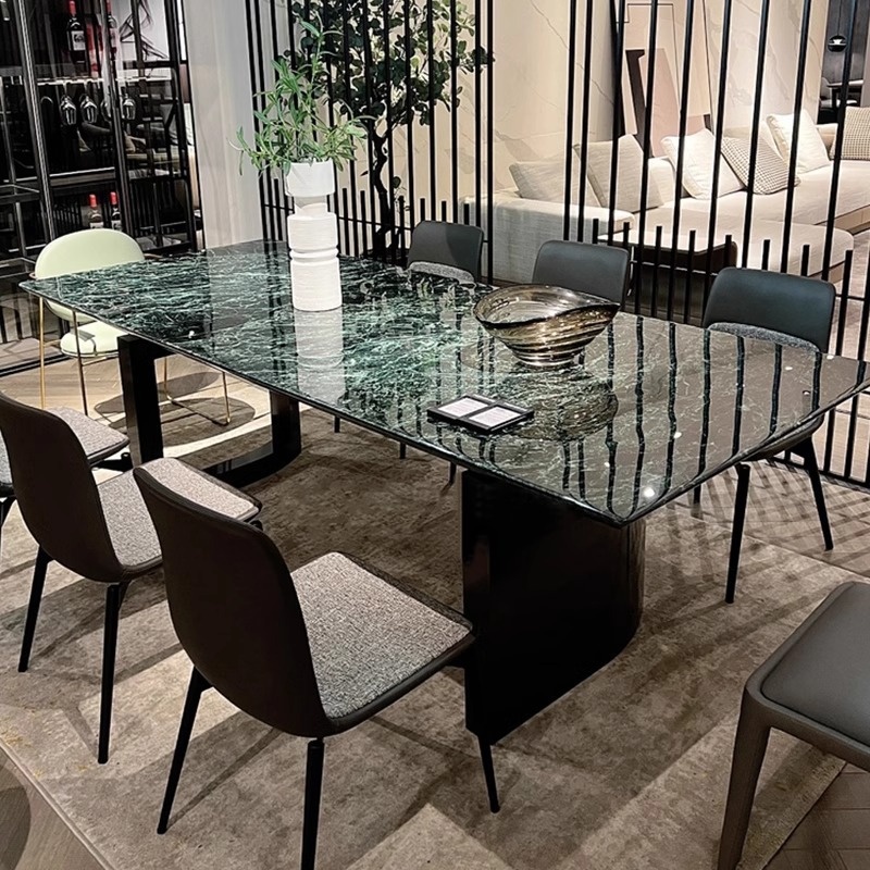 意式极简大理石餐桌大花绿天然奢石餐桌高端别墅简约家用table