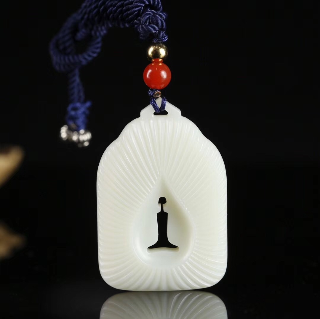 厂家和田玉山料吊坠挂件玉坠  阴刻水滴形 透雕佛祖形象 礼品
