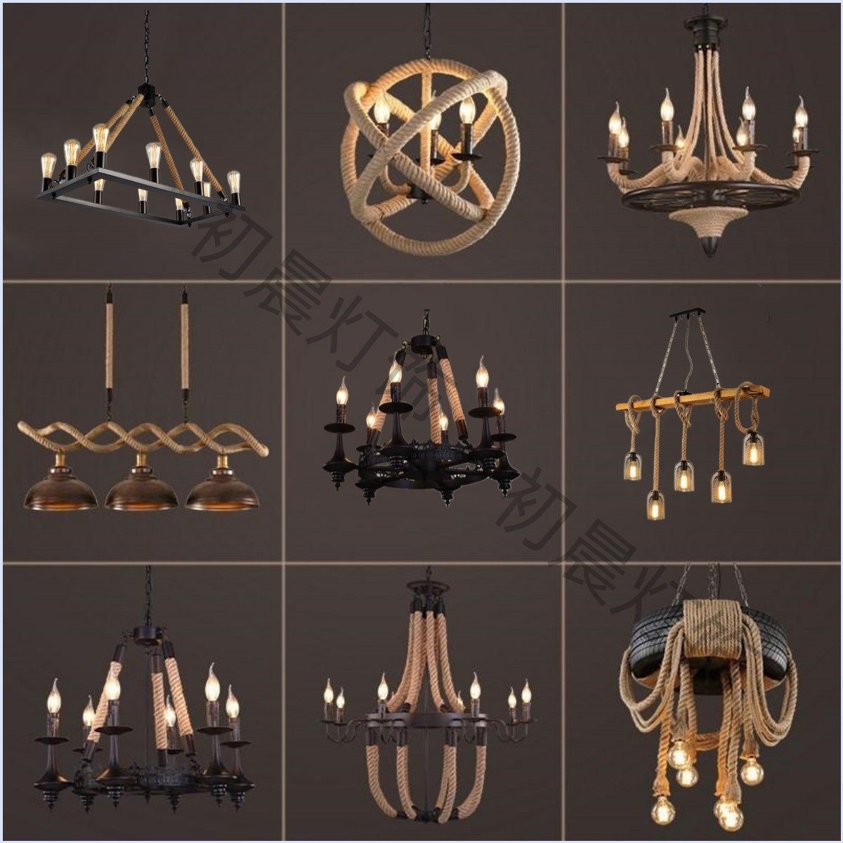 麻绳吊灯美式咖啡厅个性创意服装店工业风餐厅铁艺复古酒吧台吊灯