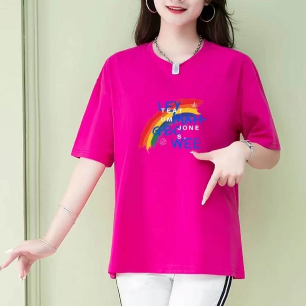 纯棉短袖t恤女夏季2026新款宽松大码上衣遮肉显瘦洋气减龄体恤衫
