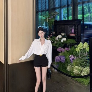 宽松设计感衬衣松弛感气质上衣 法式 白色polo领长袖 衬衫 外套女春季