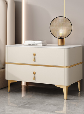 床头柜全实木大户型6070宽卧室床柜家用岩板储物收纳极简意式边柜