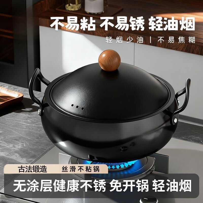 大肚汤锅炖锅铸铁锅无涂层汤锅家用燃气灶焖米饭不粘锅炖煮泡面锅
