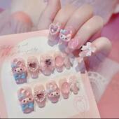 纯手工穿戴甲美甲可爱卡通爆闪美乐蒂长梯粉色辣妹甜美公主学生