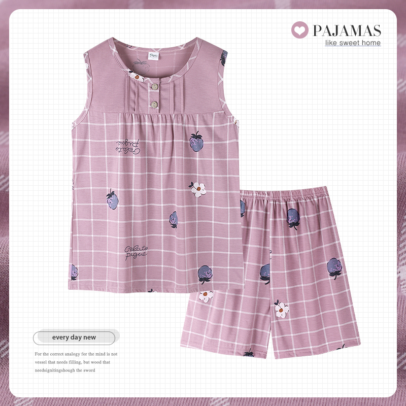 妈妈纯棉背心短裤薄款家居服套装