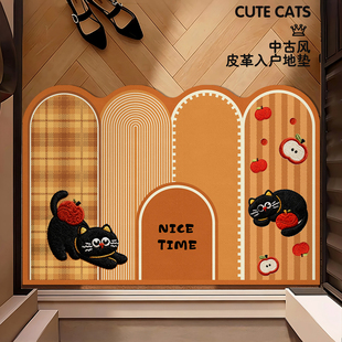 卡通黑猫入户门地垫异形PVC进门门口玄关脚垫防滑耐脏可裁剪地毯