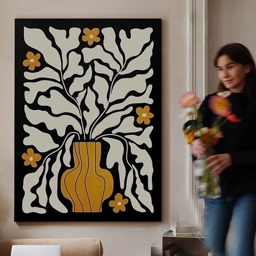 客厅玄关中古风抽象花卉装饰画