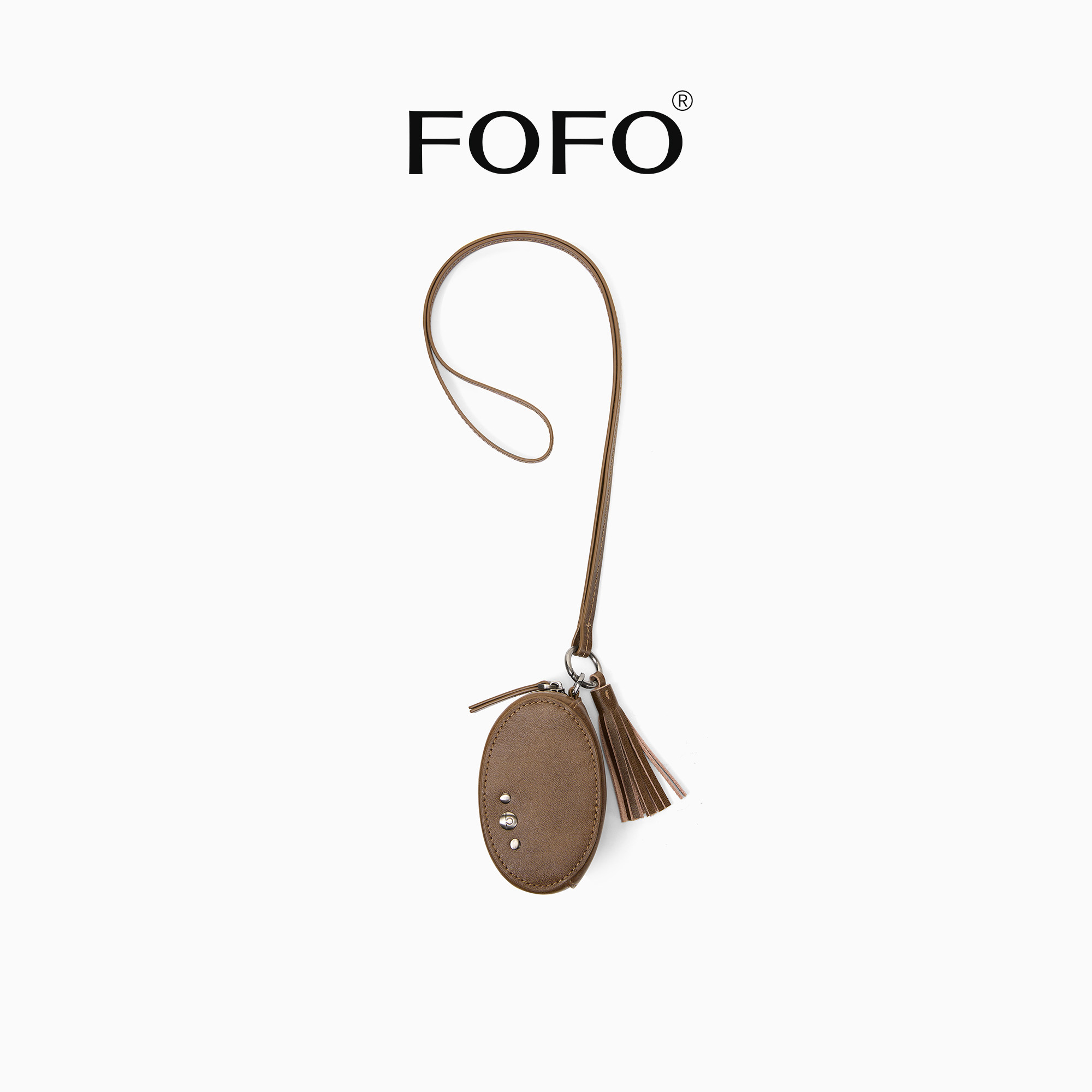 FOFO鞣光零钱钥匙包头层牛皮原创小众迷你拉链耳机包配饰小包