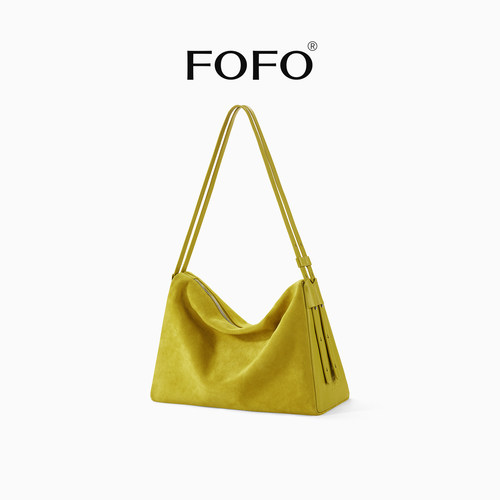 FOFO秋冬麂皮拼接托特三角包