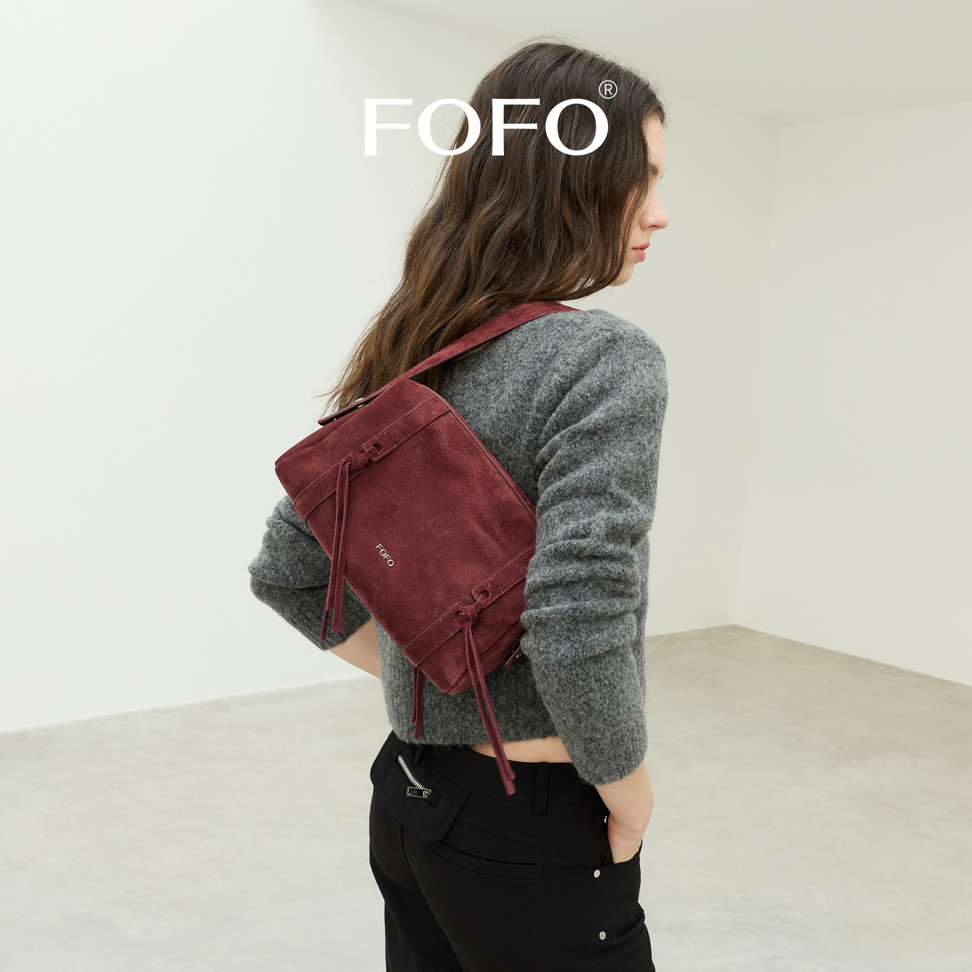 FOFO麂皮枕头包原创设计师单肩斜挎波士顿包通勤腋下女包小hobo包