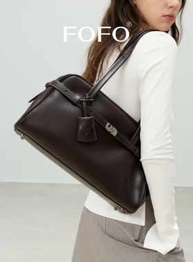 FOFO波士顿包原创小众新款牛皮单肩腋下包通勤大容量保龄球女包