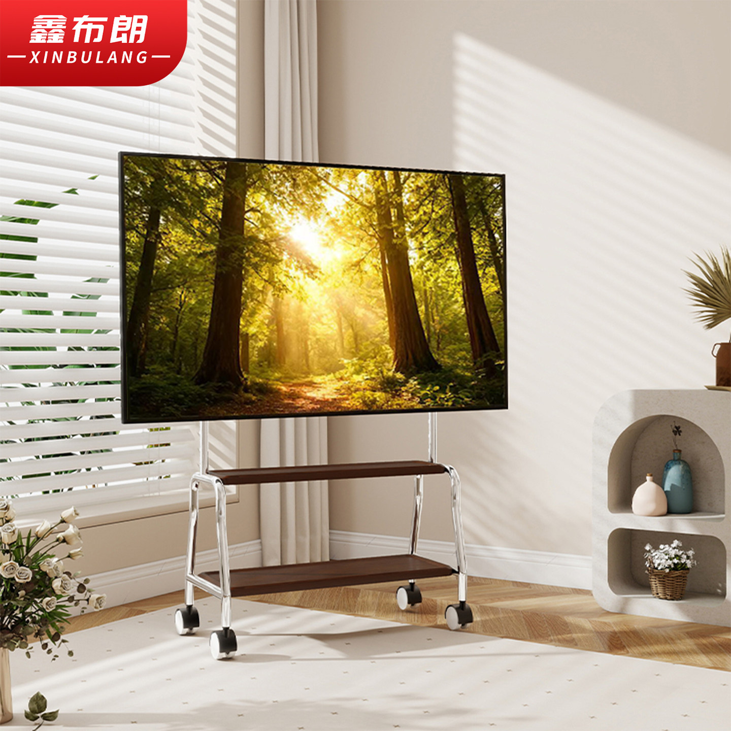 电视机落地支架可移动立式不锈钢带轮推车客厅55/65/75寸通用挂架