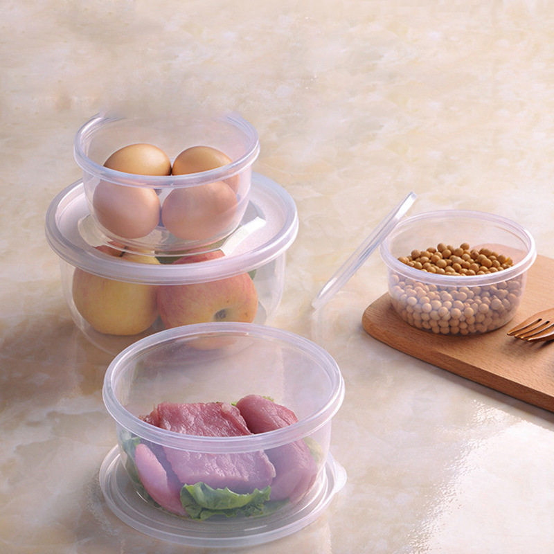 微波炉塑料饭盒硅胶密封塑料保鲜盒 乐式扣圆形保鲜便当盒四件套