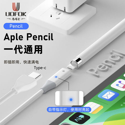 适用于苹果Apple Pencil电容笔Type-C转lightning母延长线充电线
