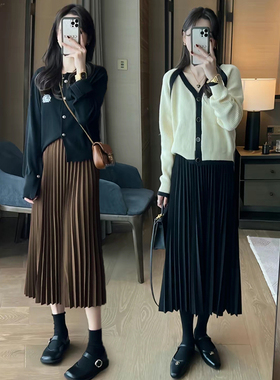 春季黑色a字百褶半身裙秋季新款2026高腰显瘦小个子中长款裙0115k