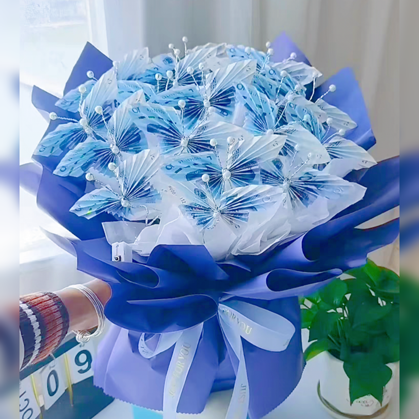 灵动蝴蝶有钱花diy花束包装半成