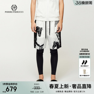 PP意大利轻奢男装夏季时尚印花五分短裤男宽松大码薄款沙滩裤中裤