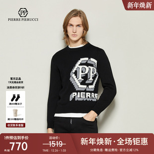 PP意大利轻奢男装2024秋季新款长袖圆领针织衫大字母logo时尚毛衣