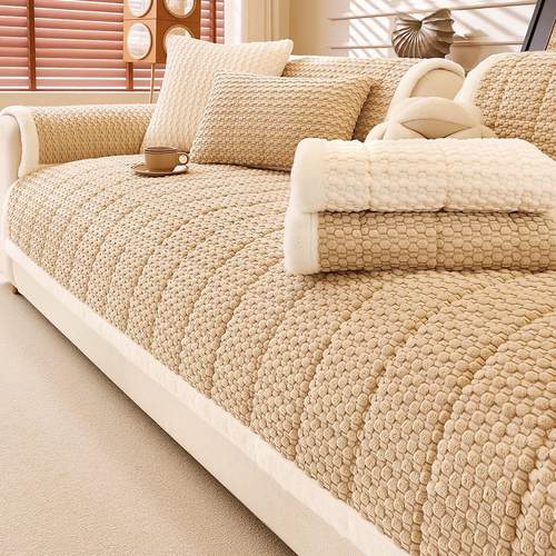 奶油风灯芯绒沙发垫冬季2025新款加厚毛绒沙发坐垫固定防滑盖布巾