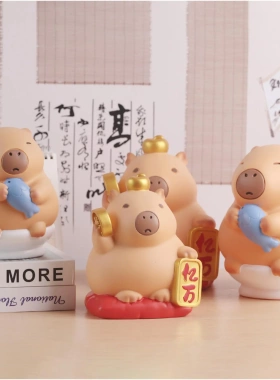 新款呆萌发财摸鱼水豚存钱罐玩具防摔搪胶储蓄罐生日礼物一件代发