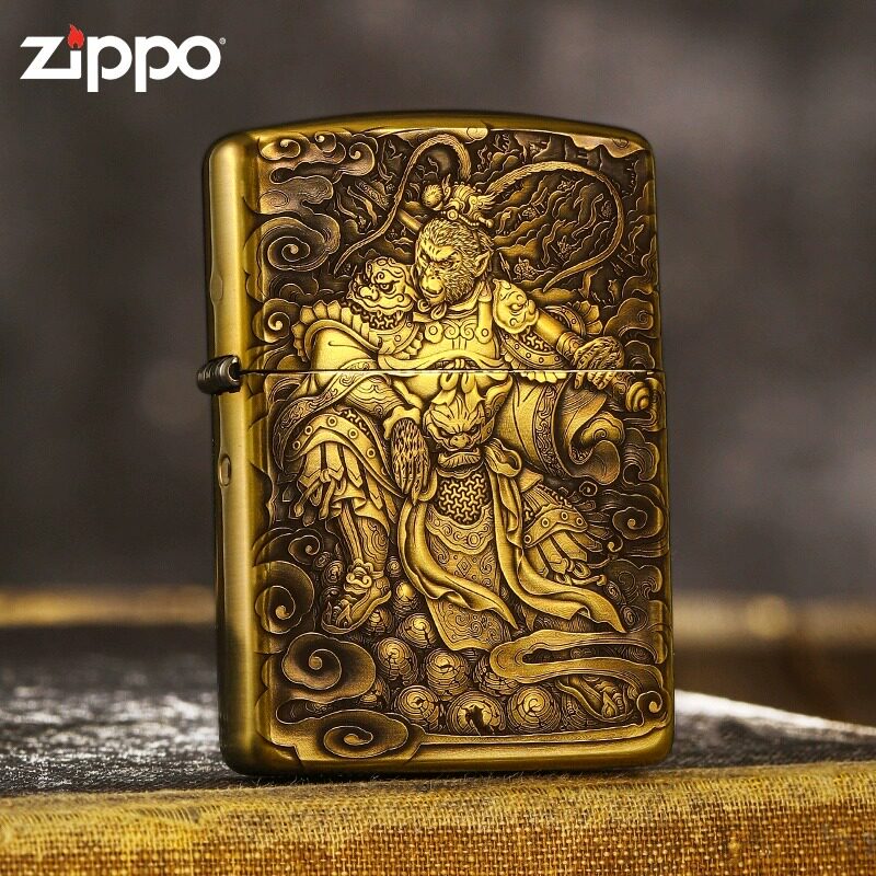 正版zippo打火机纯铜浮雕齐天大圣鬼王精雕 煤油防风送礼高档定制