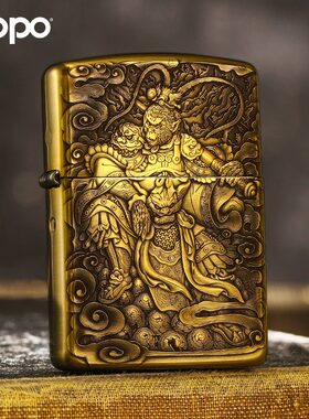 正版zippo打火机纯铜浮雕齐天大圣鬼王精雕 煤油防风送礼高档定制