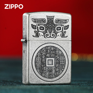正版zippo打火机仿古银山鬼花钱精雕煤油防风送礼高档男士定制