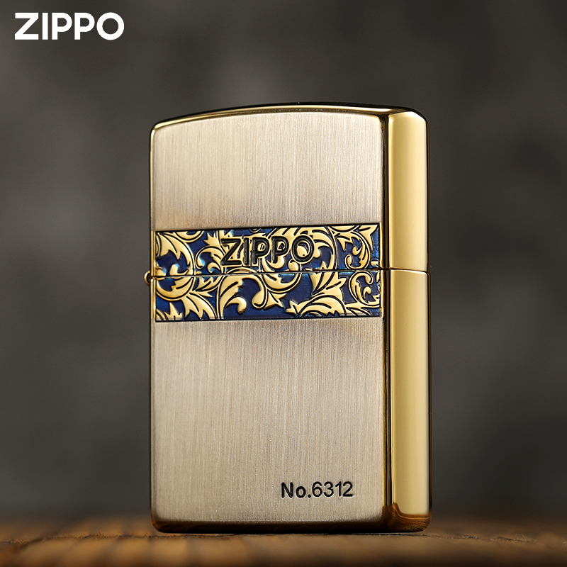 正版zippo打火机三面拉丝珐琅镀金唐草煤油防风送礼定制高档