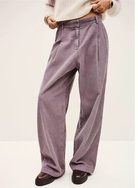 【现货速发】bash2025新款秋季法式薰衣草紫灯芯绒阔腿裤1H25VEDW