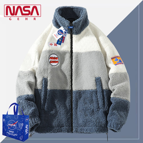 NASA联名2026新款拼接羊羔毛外套男夹克潮牌痞帅气冬装情侣款衣服
