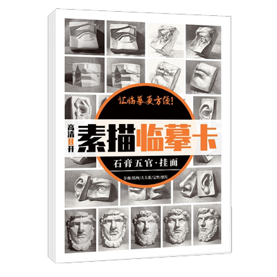 素描临摹卡石膏五官挂面 卡片高清精微结构初级照片画册摹图片基础入门画本教材教学教程美术绘画练习书籍