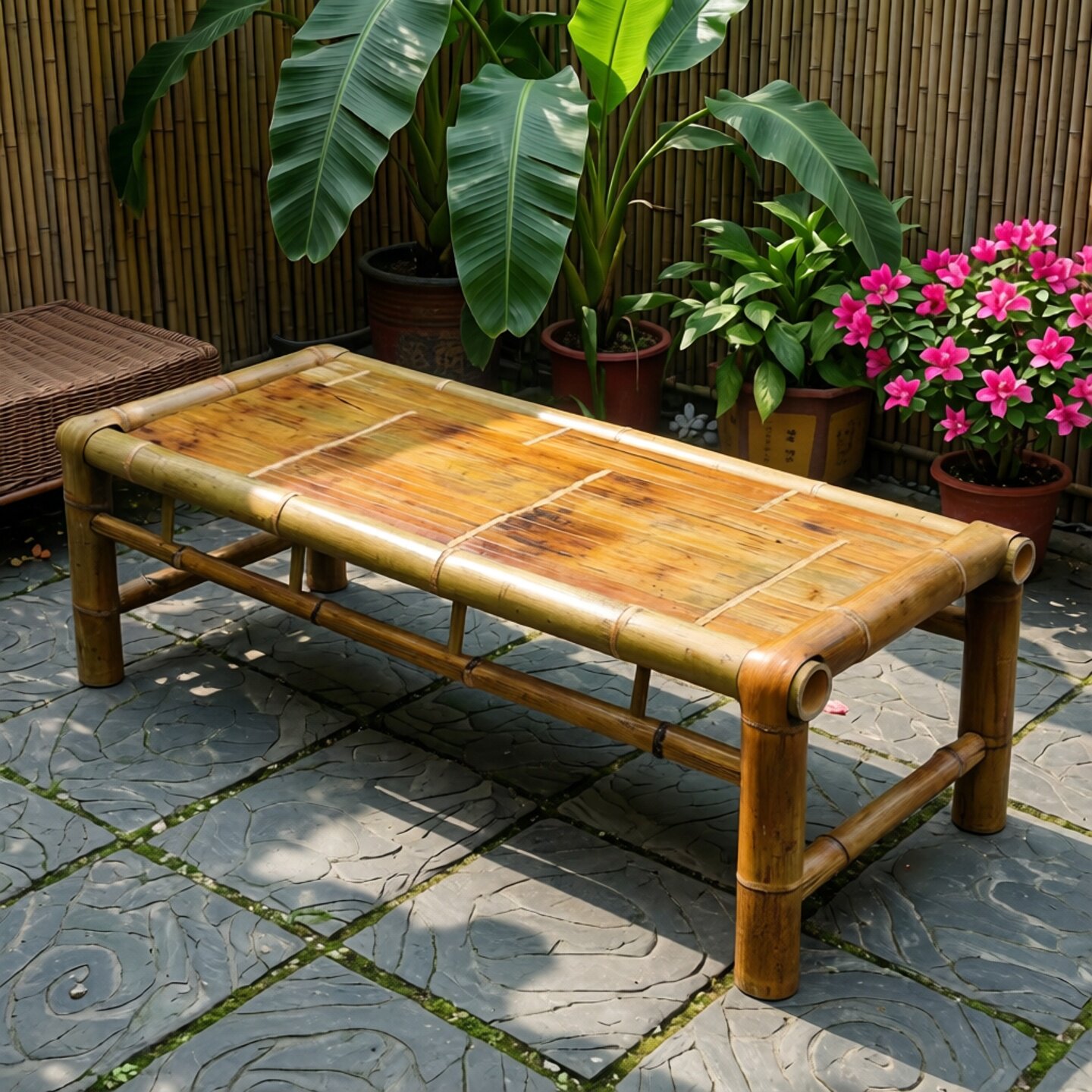 新中式竹椅竹编茶几户外庭院长方形竹制品小桌子阳台休闲茶台竹凳