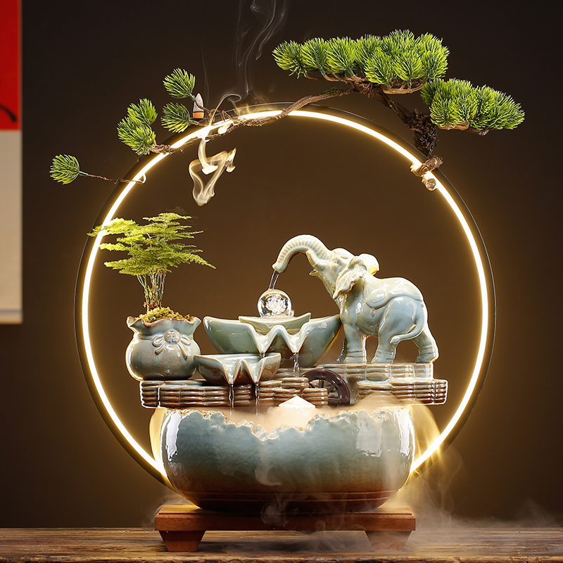 创意流水摆件中式客厅高端摆饰加湿办公室茶桌装饰品乔迁开业礼品