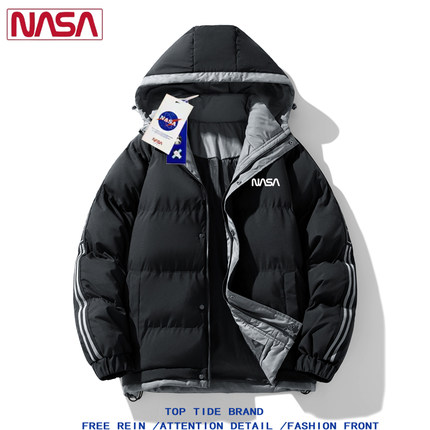 NASA联名冬季棉衣外套男士加绒加厚保暖休闲连帽面包服羽绒棉袄潮
